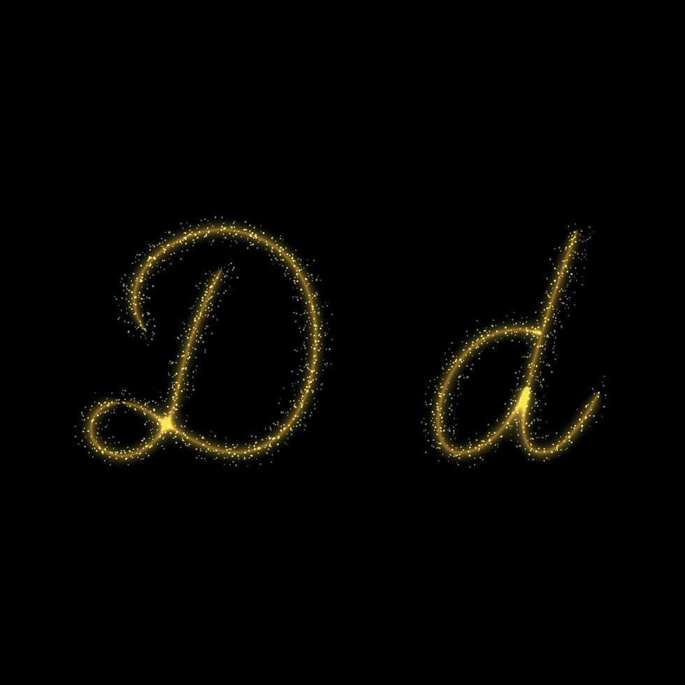 gouden glitter letter d, ster sparkle trail lettertype voor uw ontwerp vector