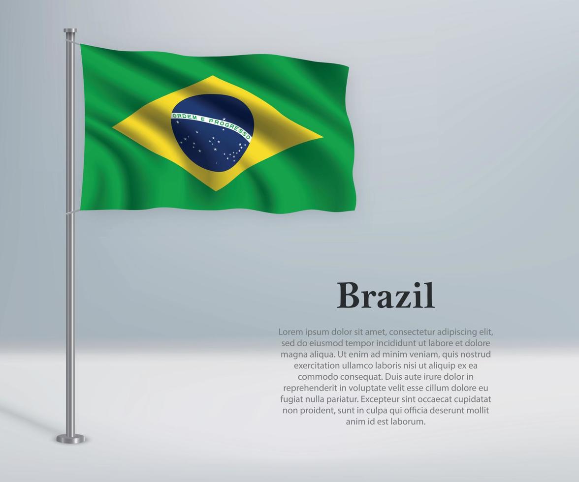 wapperende vlag van brazilië op vlaggenmast. sjabloon voor onafhankelijkheidsdag vector