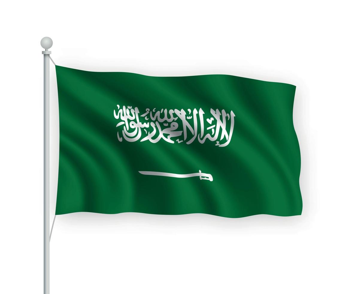 3D-zwaaiende vlag Saoedi-Arabië geïsoleerd op een witte achtergrond. vector