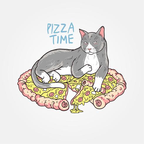 Cat Pizza vector bewerkbare laag