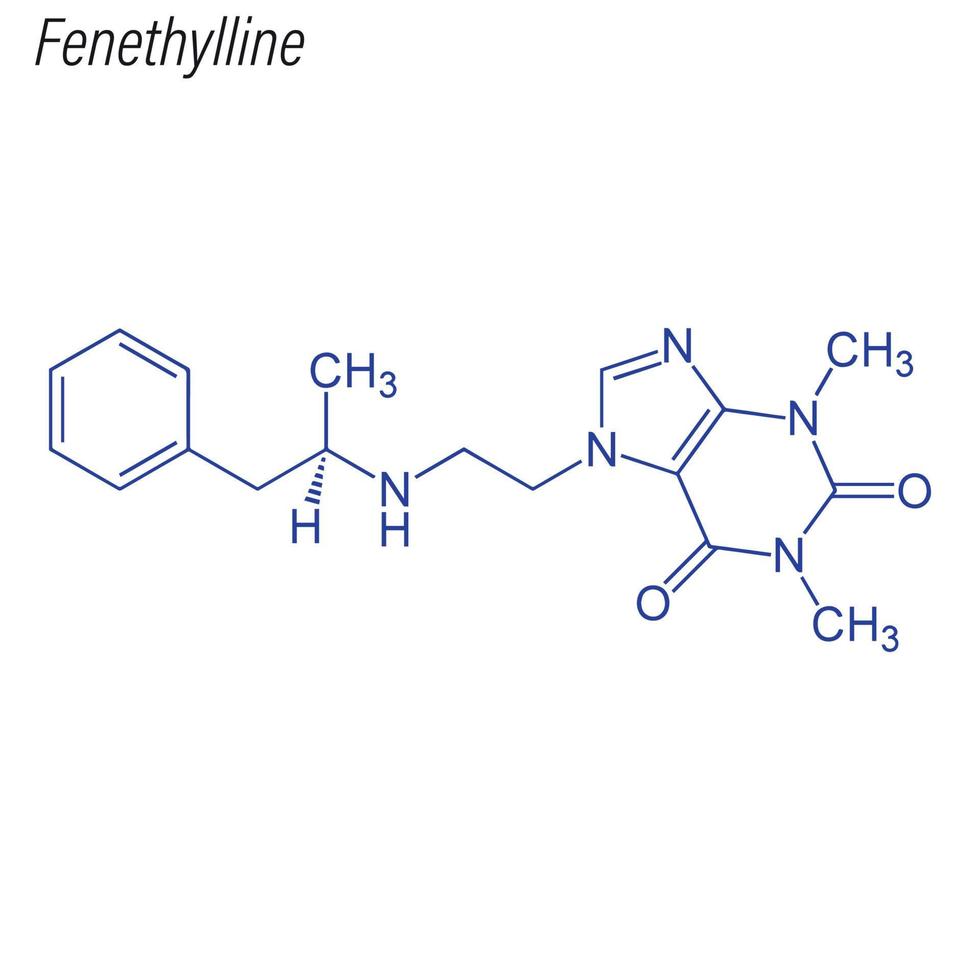 vector skelet formule van fenethylline. drug chemische molecuul.