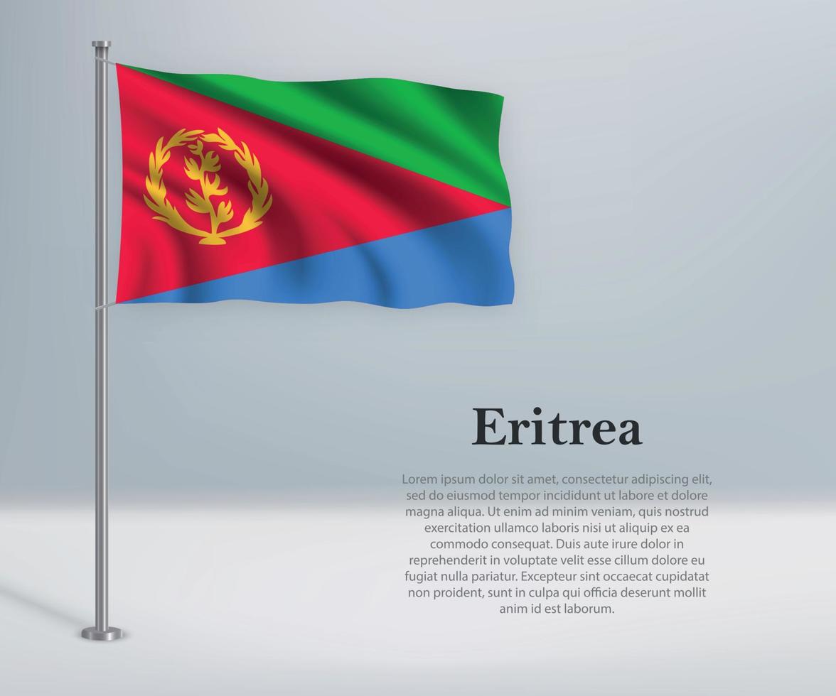 wapperende vlag van eritrea op vlaggenmast. sjabloon voor onafhankelijkheidsdag vector