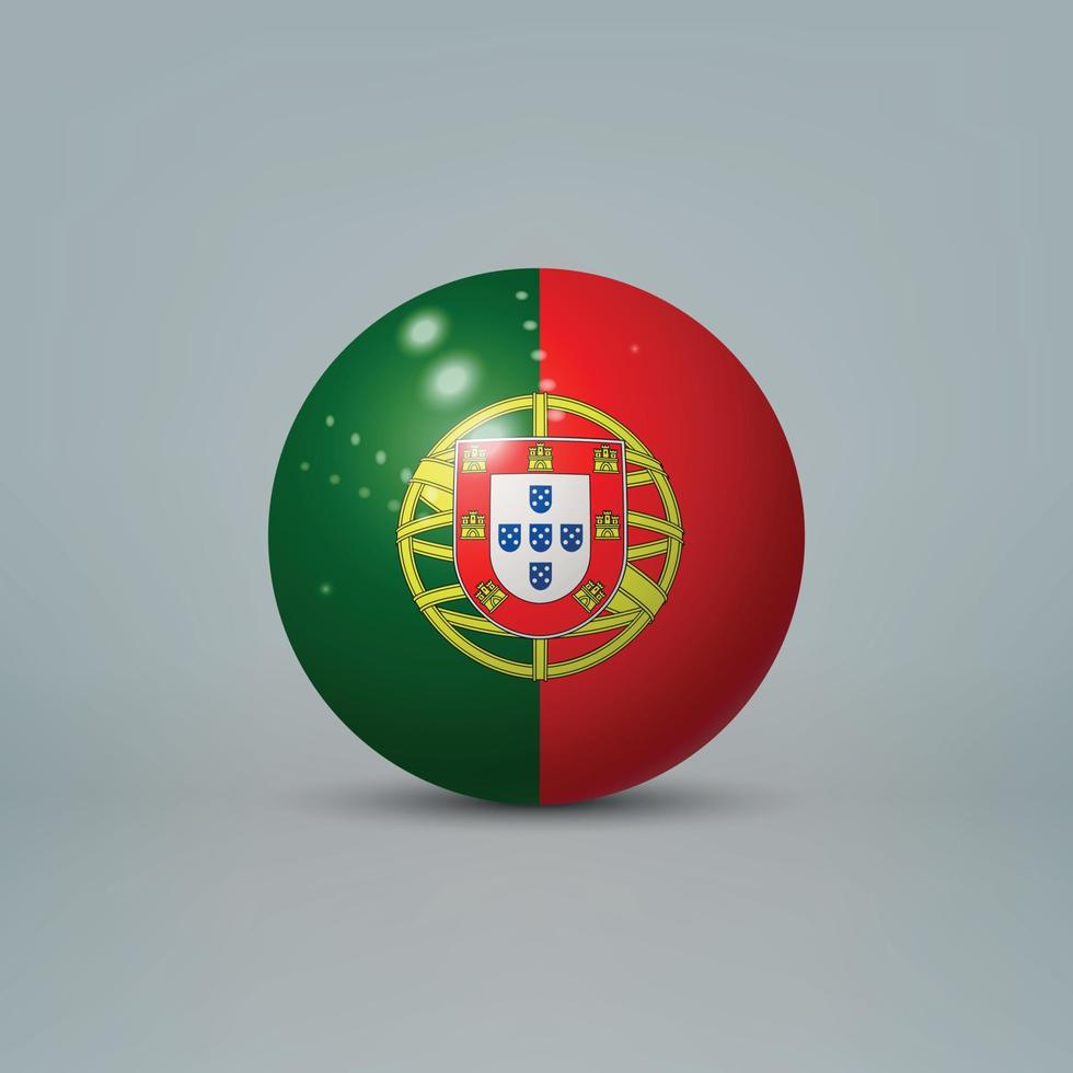 3D-realistische glanzende plastic bal of bol met vlag van portugal vector