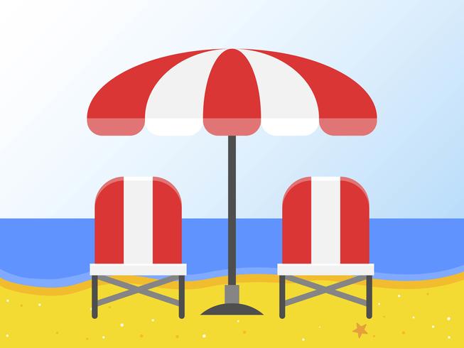 Strandstoelen en parasol op het strand vector