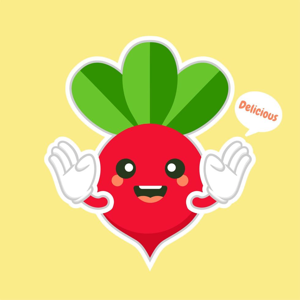 schattig en kawaii bieten plantaardig karakter. vector hand getekend cartoon grappig karakter illustratie pictogram. geïsoleerd op kleur achtergrond. bieten plantaardig karakter concept. veganistisch vegetarisch eten