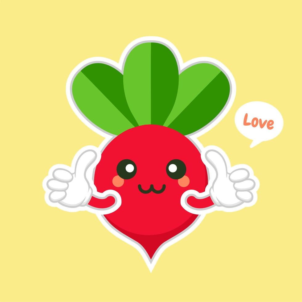 schattig en kawaii bieten plantaardig karakter. vector hand getekend cartoon grappig karakter illustratie pictogram. geïsoleerd op kleur achtergrond. bieten plantaardig karakter concept. veganistisch vegetarisch eten