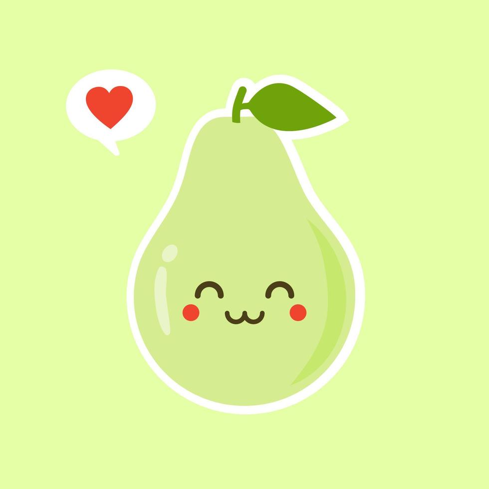 grappige gelukkig schattige gelukkig lachende avocado. vector platte cartoon karakter kawaii illustratie pictogram. geïsoleerd op kleur achtergrond. fruit avocado concept