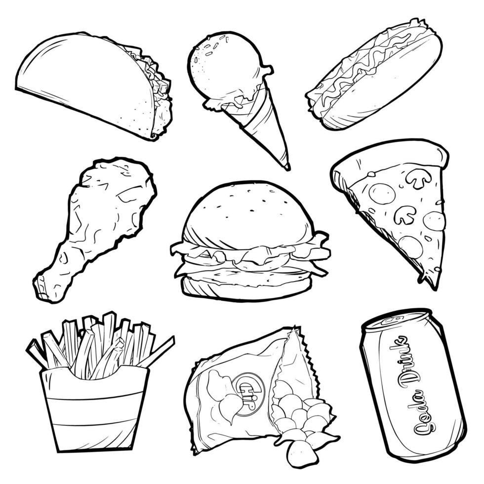 hand getekend monochroom junkfood icoon vector