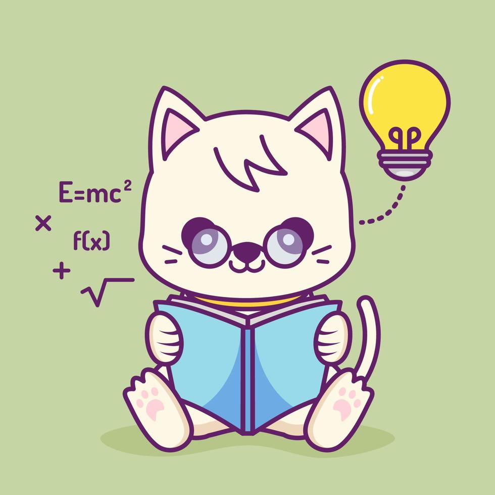 schattige kat die een boek leest vector