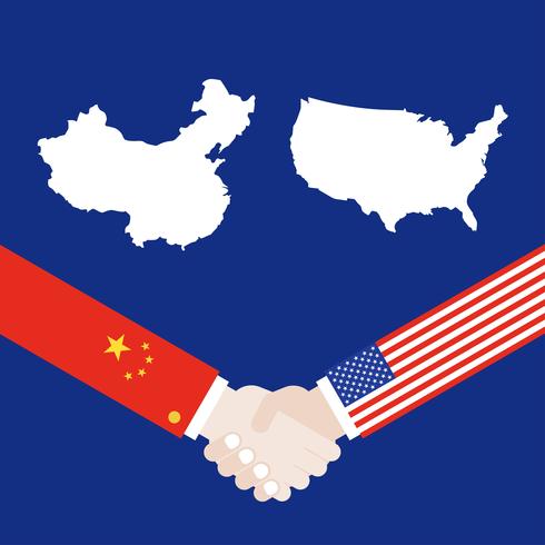 De kaart van Verenigde Staten en de kaart van China met het schudden van handenvector vector