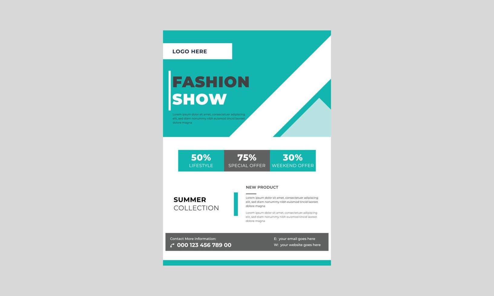 modeshow flyer sjabloonontwerp, creatieve glanzende flyer, vector stijlvolle banner, party poster en flyer, sjabloon voor modeshow