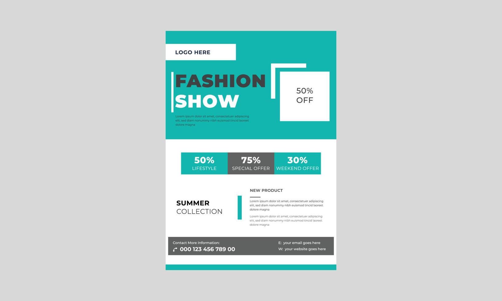 modeshow flyer sjabloonontwerp, creatieve glanzende flyer, vector stijlvolle banner, party poster en flyer, sjabloon voor modeshow