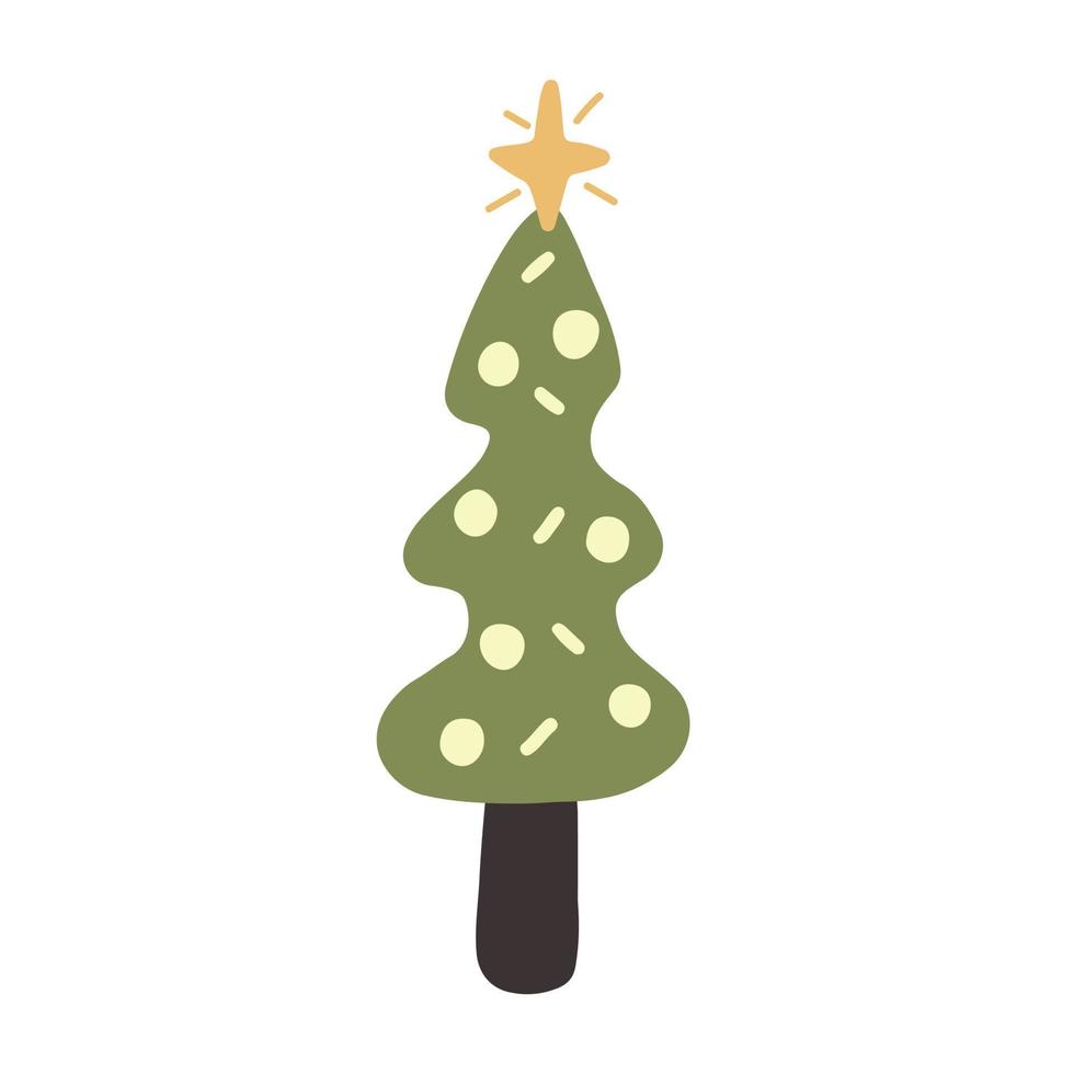 kerstboom met speelgoed en ster vector