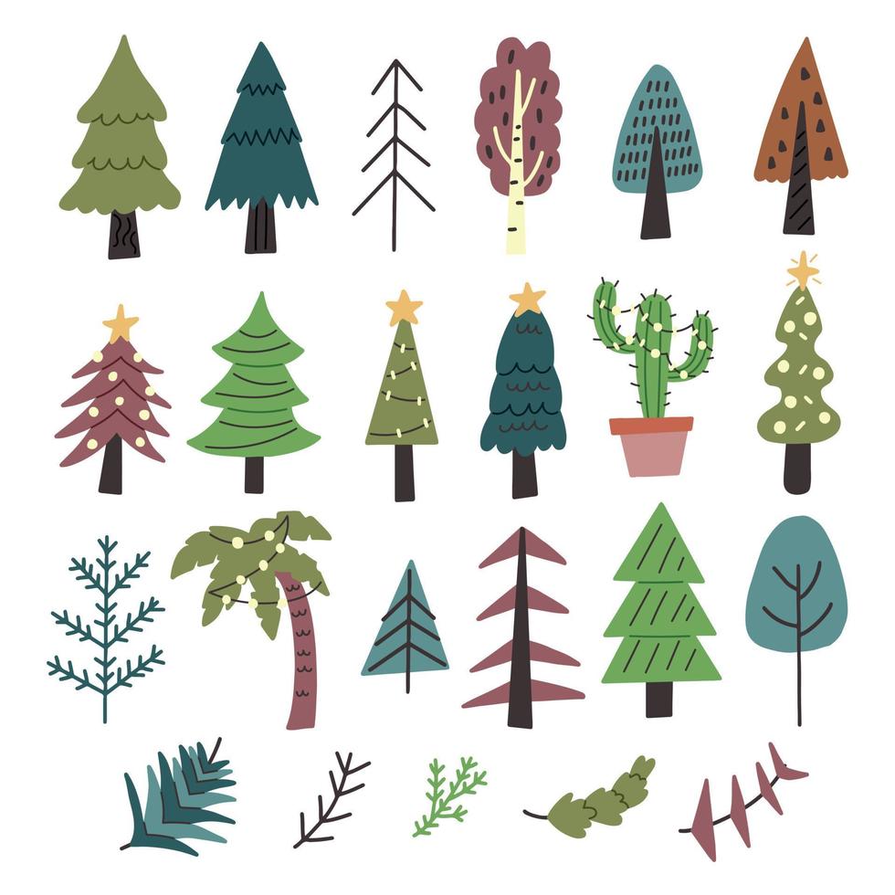 set kerstbomen en takken vector