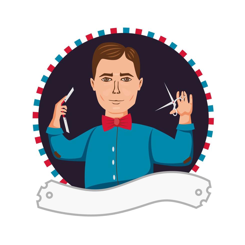 cartoon kapper heks schaar en scheermes embleem vector