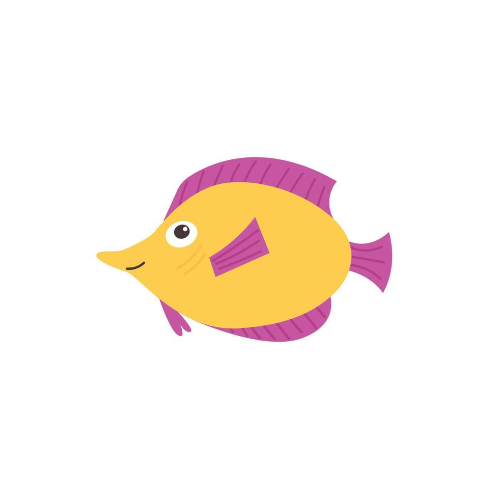 gele grappige vis met paarse vinnen vector