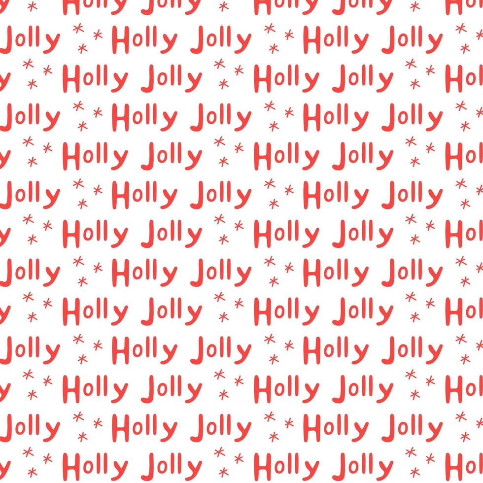 kerst belettering tekstpatroon holly jolly. nieuwjaar achtergrond vrolijk kerstfeest. vectorillustratie in rood-witte tinten voor cadeauverpakking vector