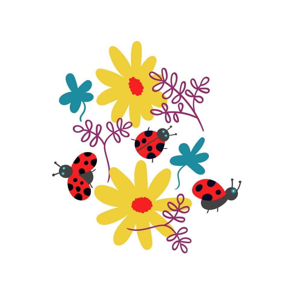 T-shirt print lieveheersbeestjes en bloemen vector