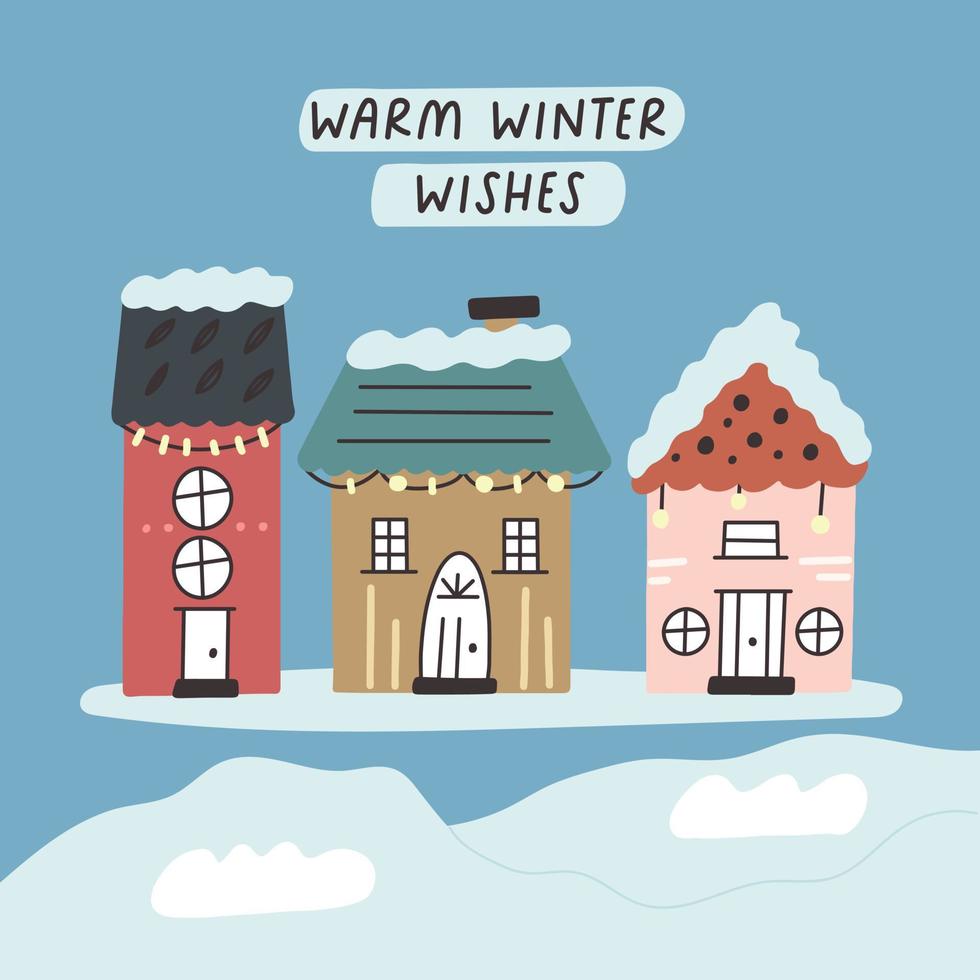 kerstkaart met winterhuisjes vector