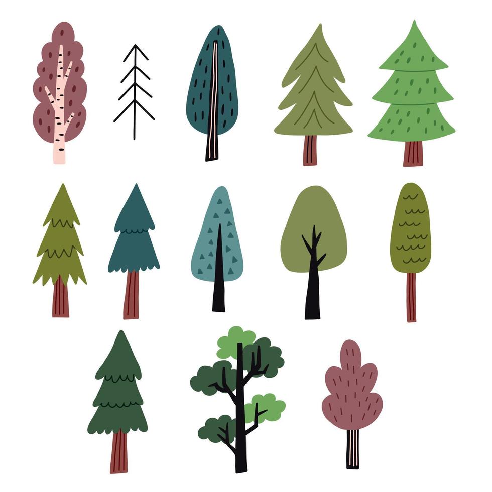 handgetekende set bosbomen vector