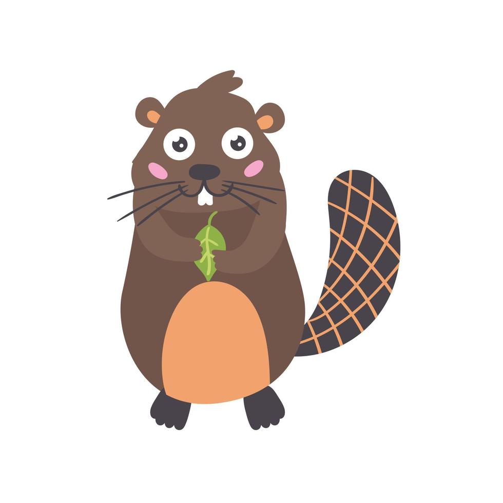 cartoon vector bever met groen blad