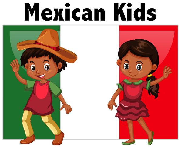 Mexicaanse kinderen met vlag achtergrond vector