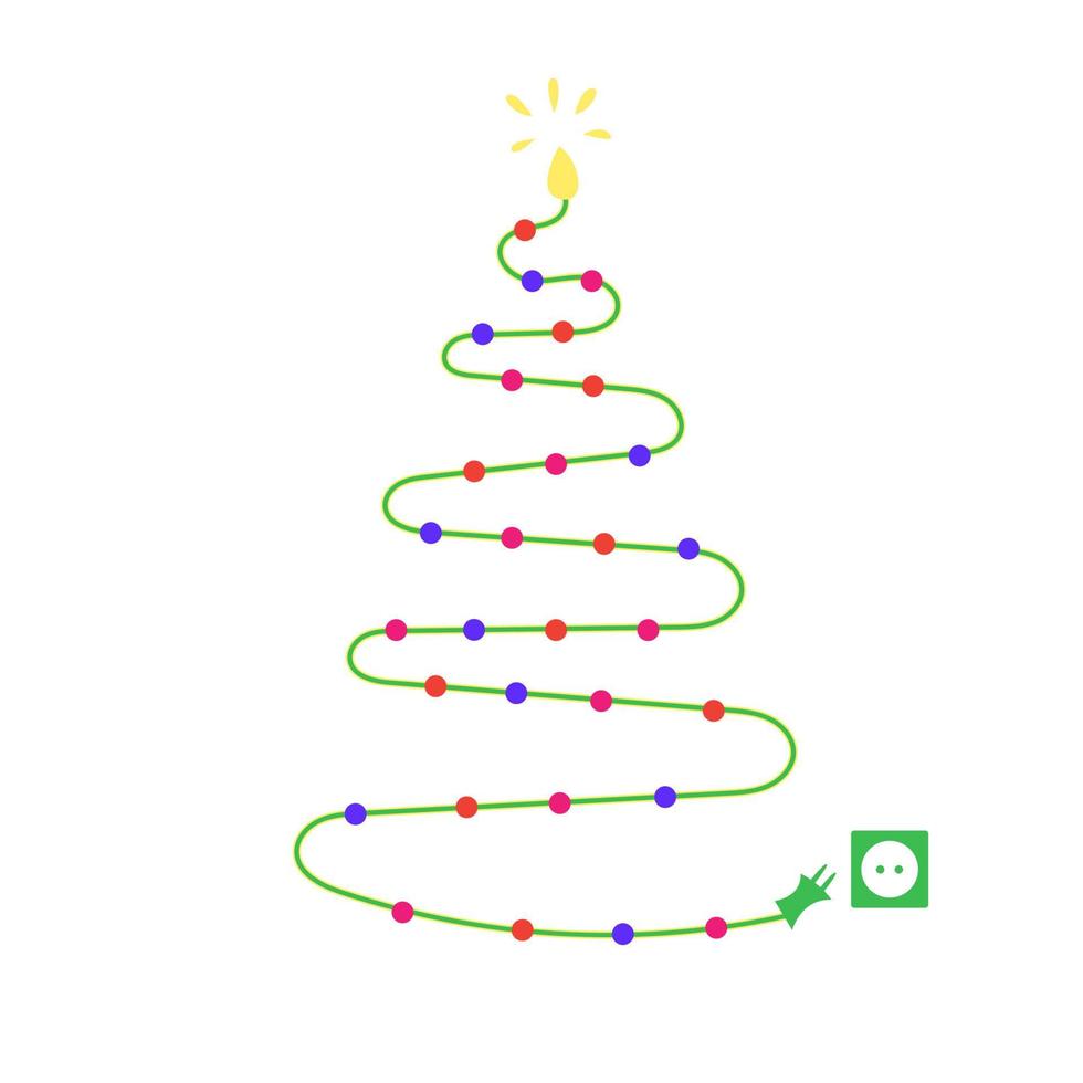 kerstboom gemaakt van slingers. lichtgevende kerstboom met stekker voor stopcontact. een alternatief voor een traditionele kerstboom vector