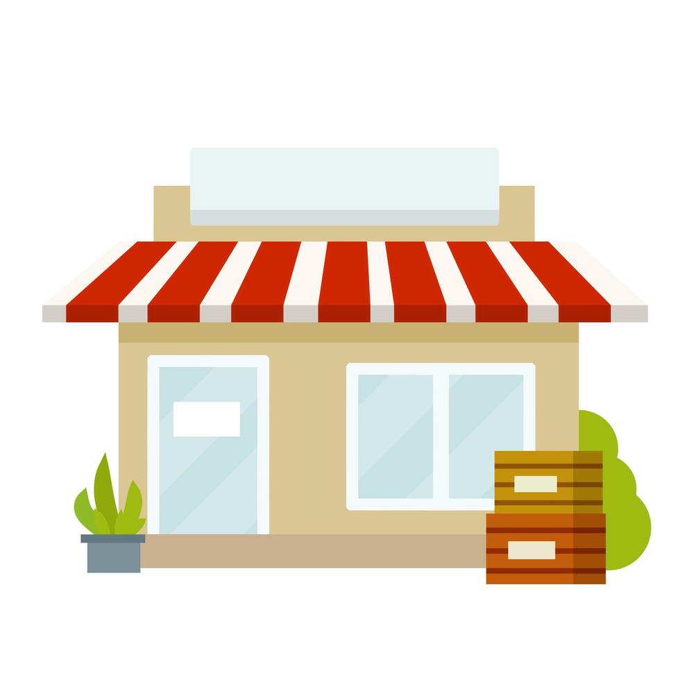 kleine winkel. winkel met rood dak. levensmiddelenhandel en supermarkt. vector
