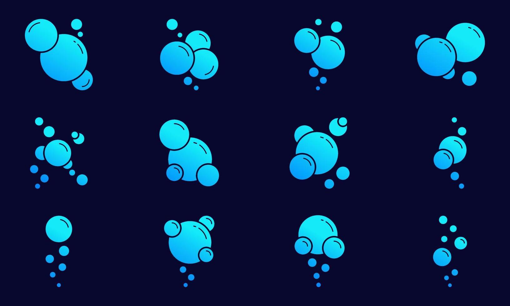 zeep schuim bubbels silhouet pictogramserie. zwart water cirkel bubbels in verschillende vormen pictogram. koolzuurhoudende drank, was, sodawater, reinigingsconcept. geïsoleerde vectorillustratie vector