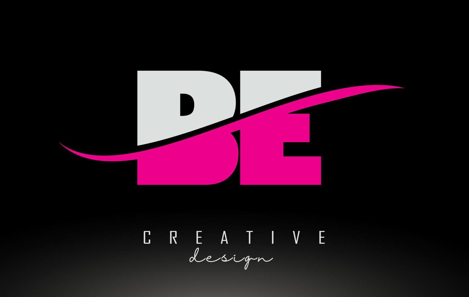 wees een wit en roze letterlogo met swoosh. vector