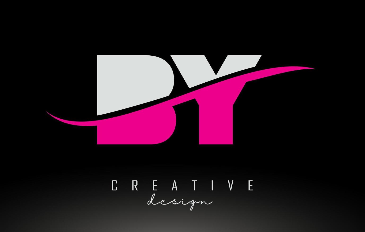 by by wit en roze letterlogo met swoosh. vector