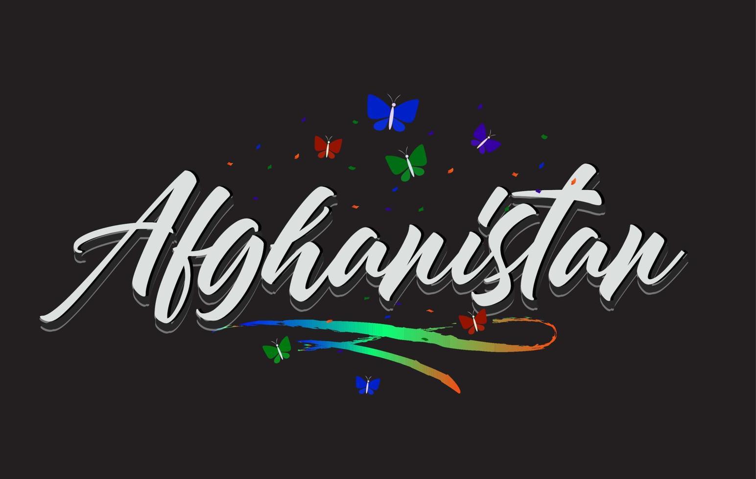 witte afghanistan handgeschreven vector word-tekst met vlinders en kleurrijke swoosh.