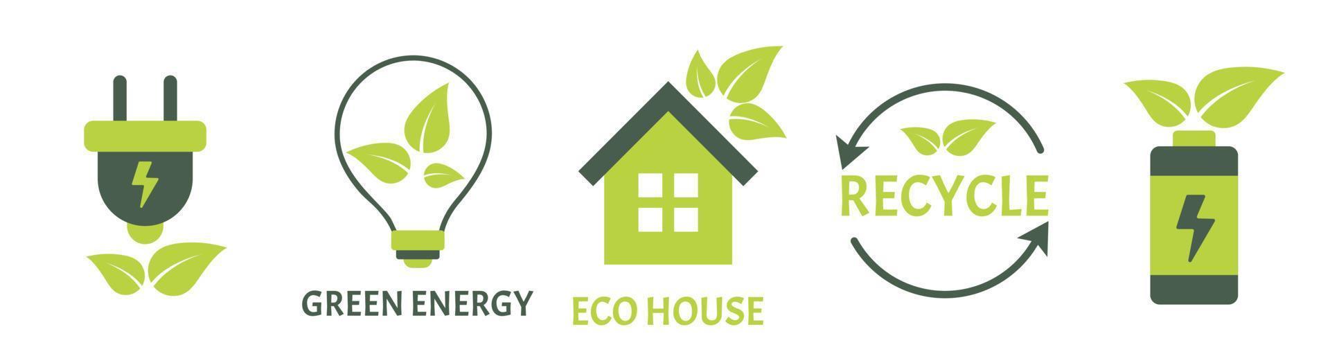 set van eco pictogram hernieuwbare energie vector illustratie milieuvriendelijke symbolen