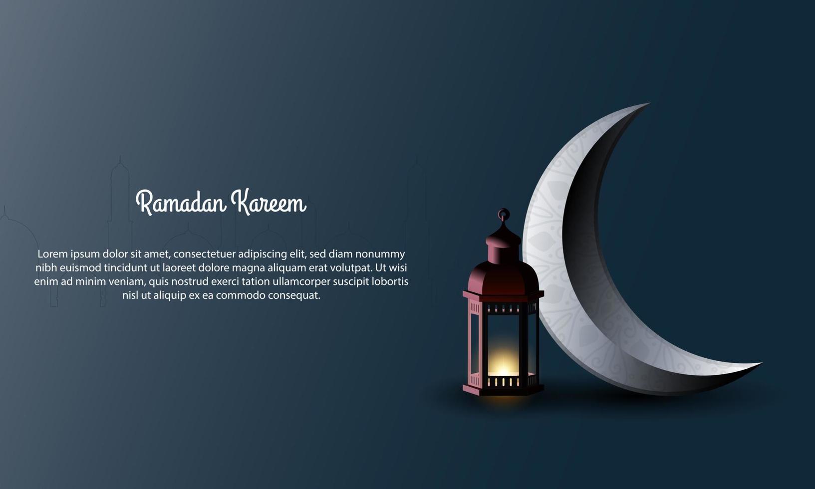 vectorafbeelding van ramadan kareem met maan en lantaarn. geschikt voor wenskaarten, behang en andere. vector