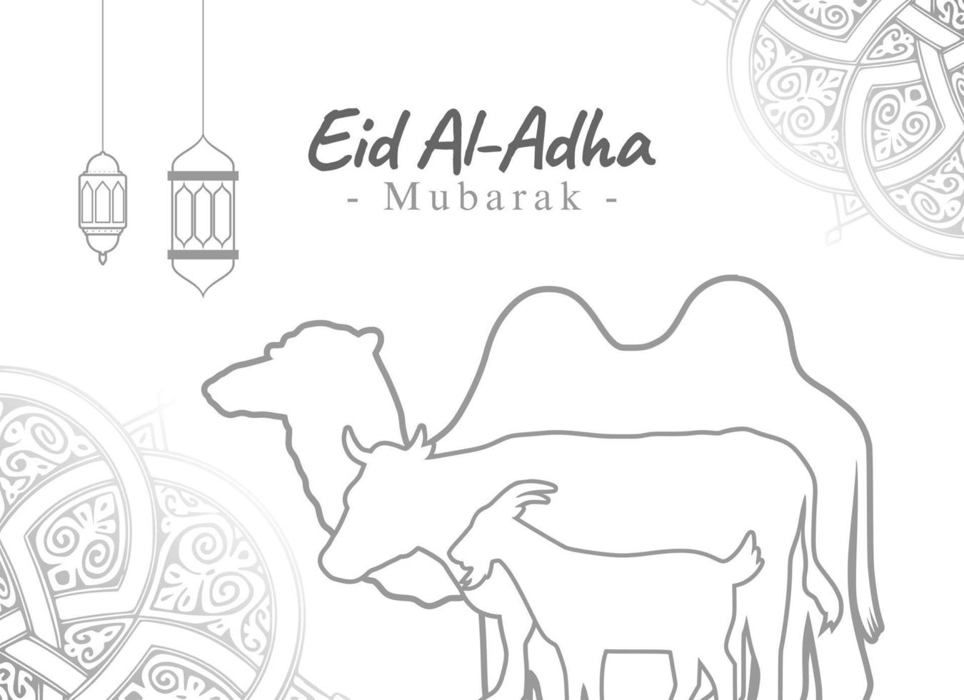 ontwerp vectorillustratie eid adha mubarak met schetsstijl compleet met dierlijke illustratie. geschikt voor wenskaart, poster en banner. vector