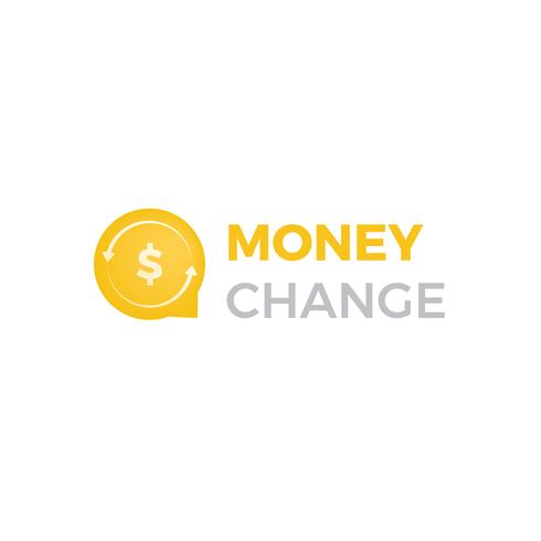 Geld wijzigen chat-logo. Valutawisselnieuws en tarievenlogotype. Vector verloop illustratie