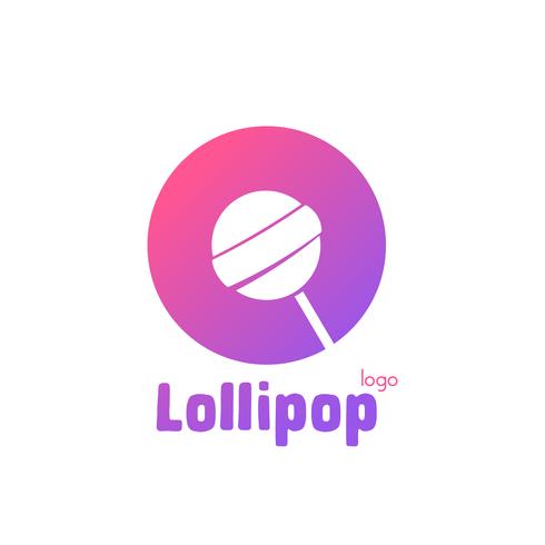 Roze logo met een lolly. Snoep op een stokje. Snoepwinkeltje. Vectorillustratie platte verloop vector