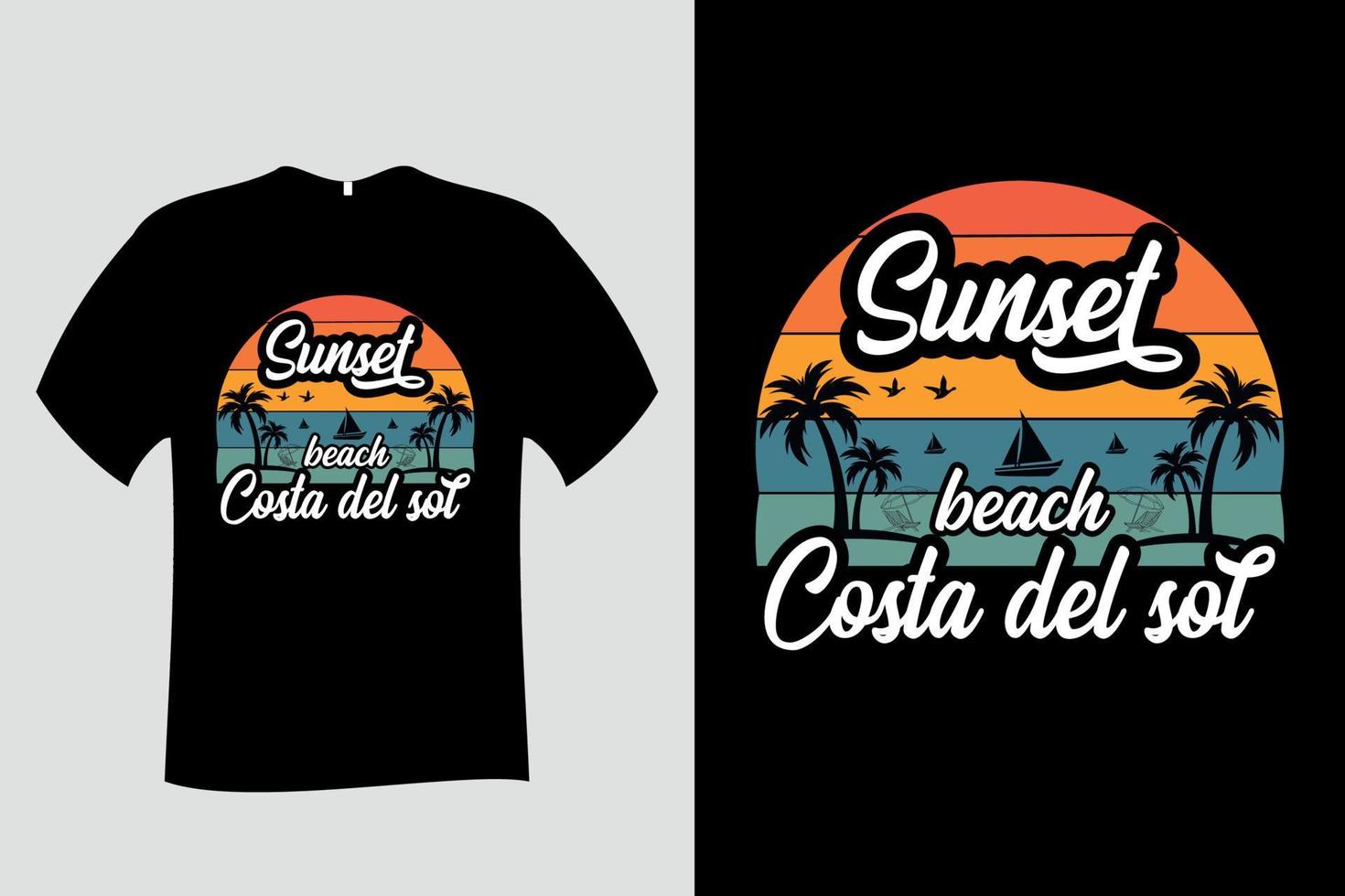 zonsondergang strand costa del sol zomer t-shirt vector