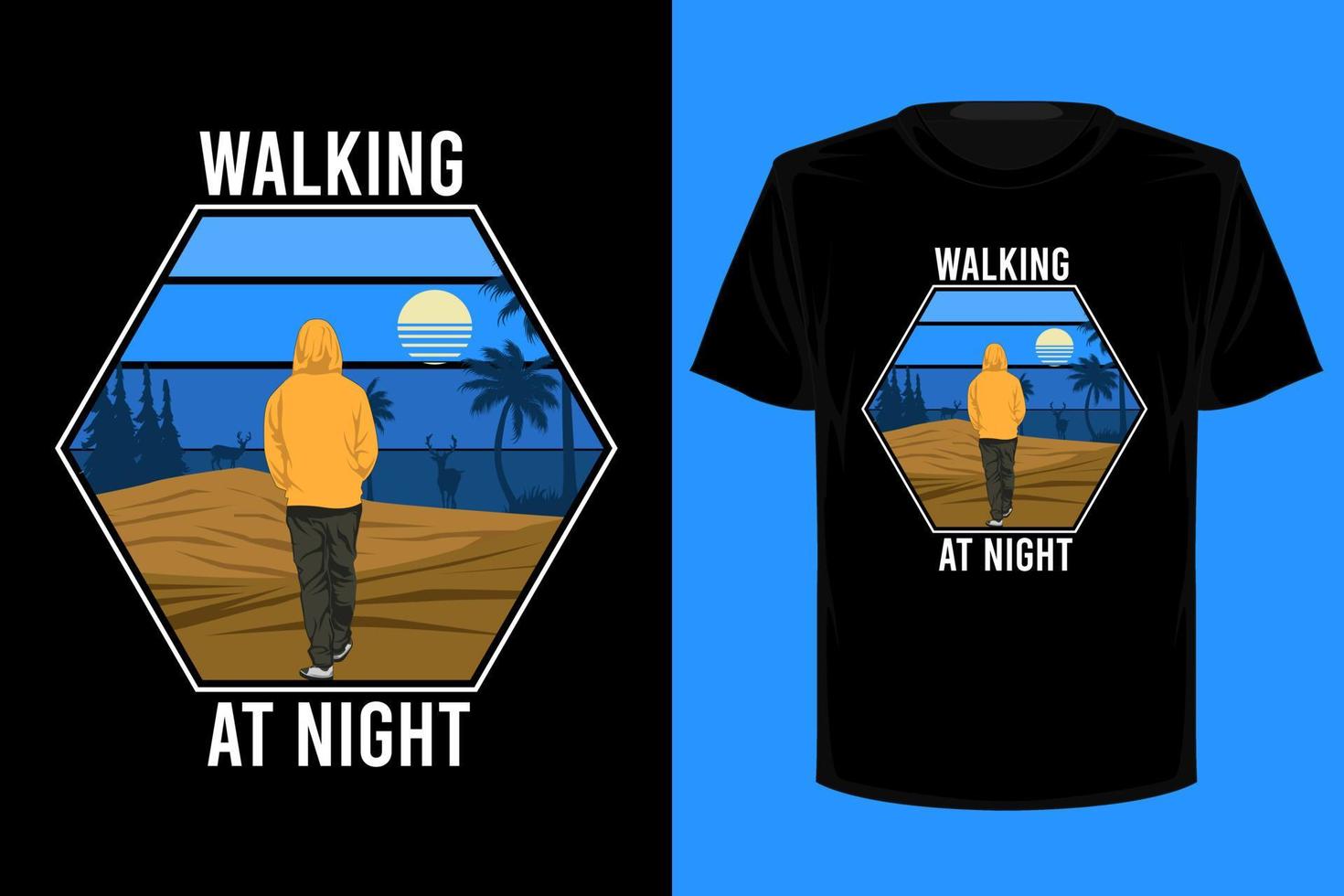 's nachts wandelen retro vintage t-shirtontwerp vector