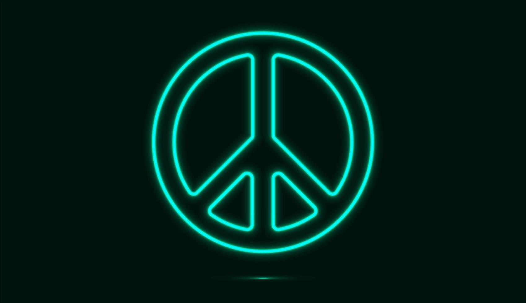 vredessymbool in heldere blauwe neonkleur geïsoleerd op een donkere achtergrond. vector illustratie
