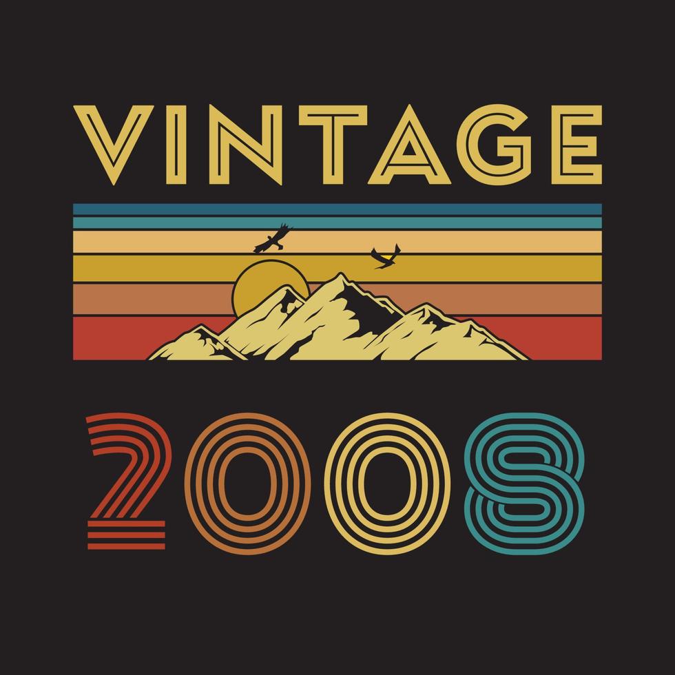 2008 vintage retro t-shirtontwerp, vector, zwarte achtergrond vector