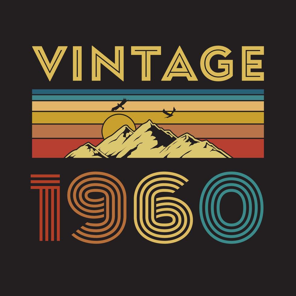 1960 vintage retro t-shirtontwerp, vector, zwarte achtergrond vector