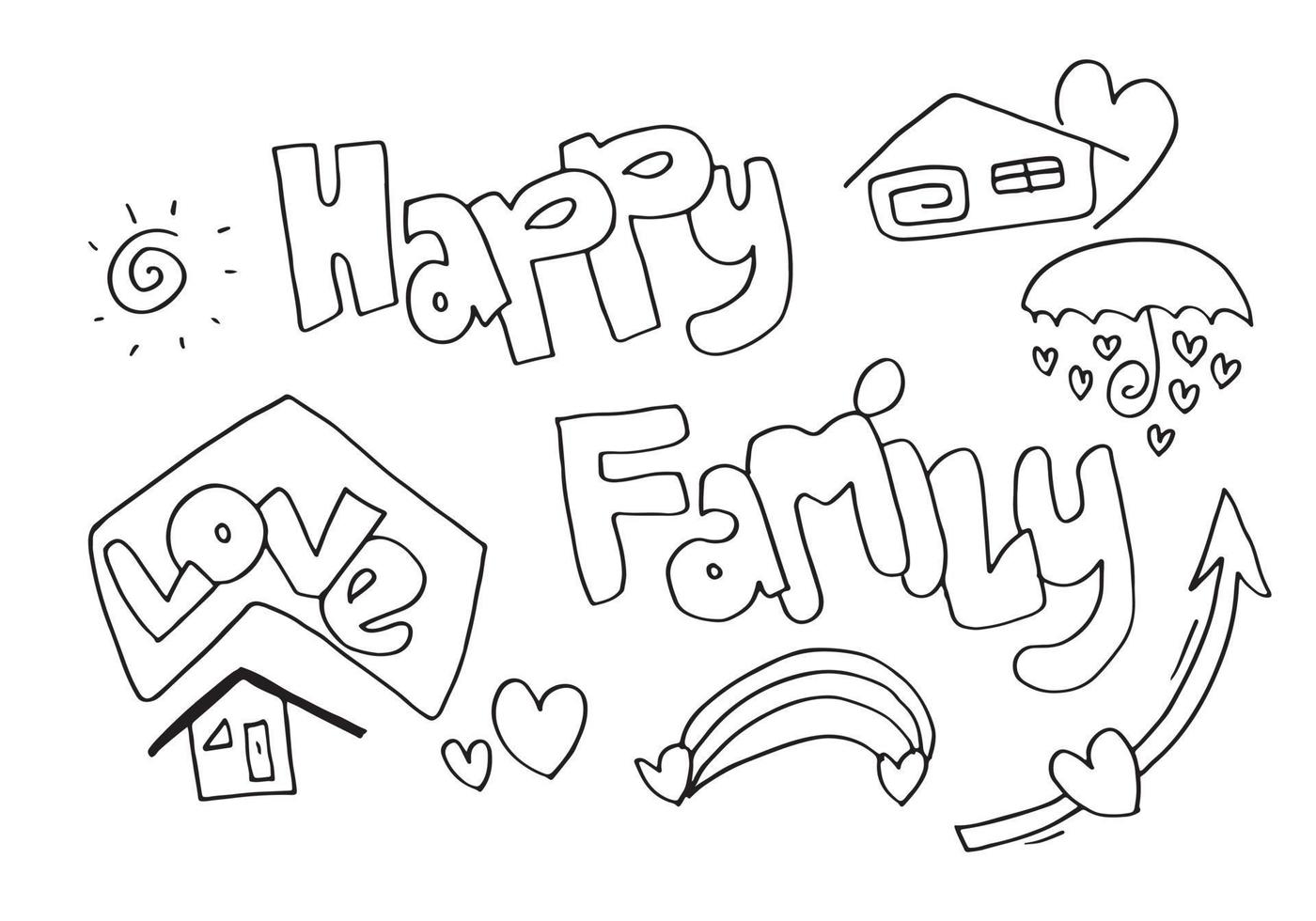 gelukkige familie en hart teken voor conceptontwerp. gelukkige familie schets vector