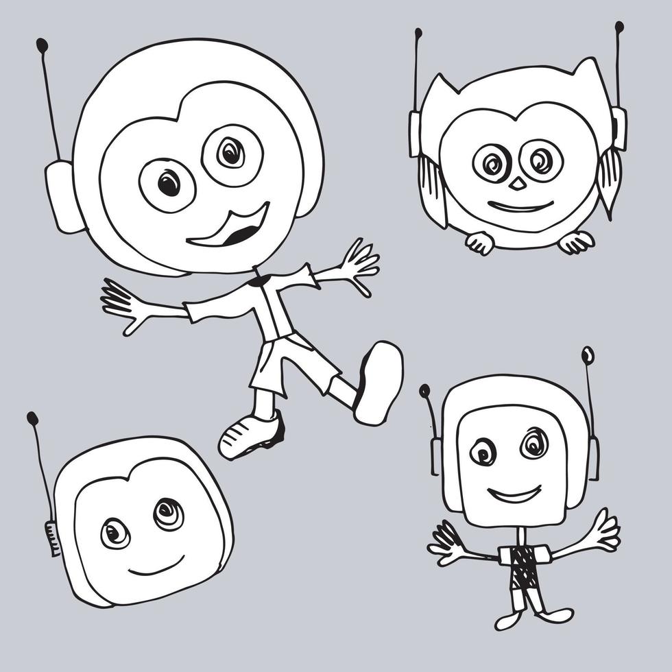 cartoon of robot afbeelding voor de mascotte van een bedrijf of een logo of handelsmerk. Hand getekende lijn kunst cartoon vectorillustratie. vector