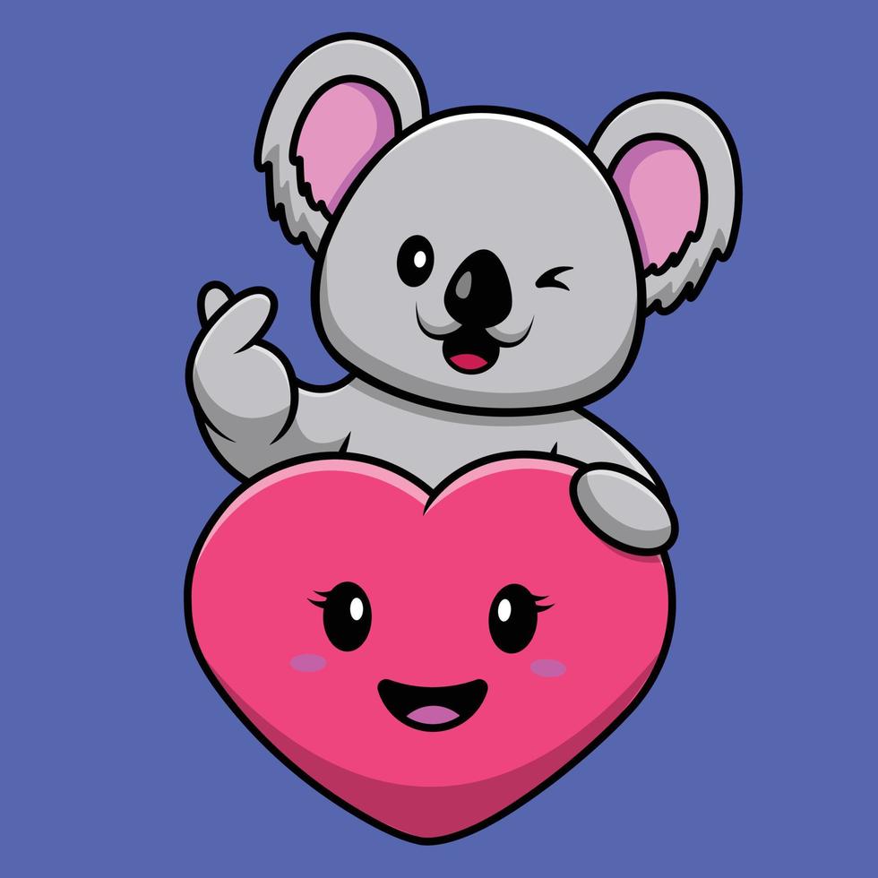 schattige koala met liefde hart cartoon vector pictogram illustratie. dierlijke vakantie pictogram concept geïsoleerde premium vector. platte cartoonstijl