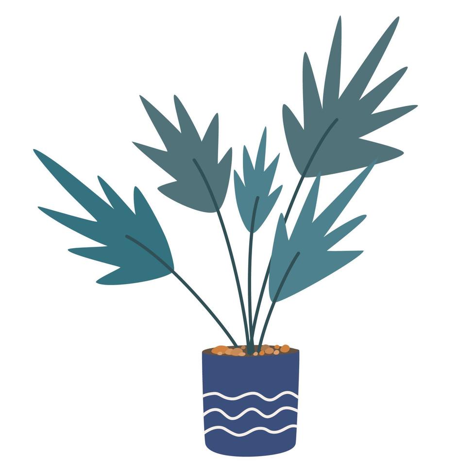 groene bladplant in pot. moderne hoge kamerplant. interieurdecoratie voor thuis en op kantoor. platte vectorillustratie geïsoleerd op een witte achtergrond vector