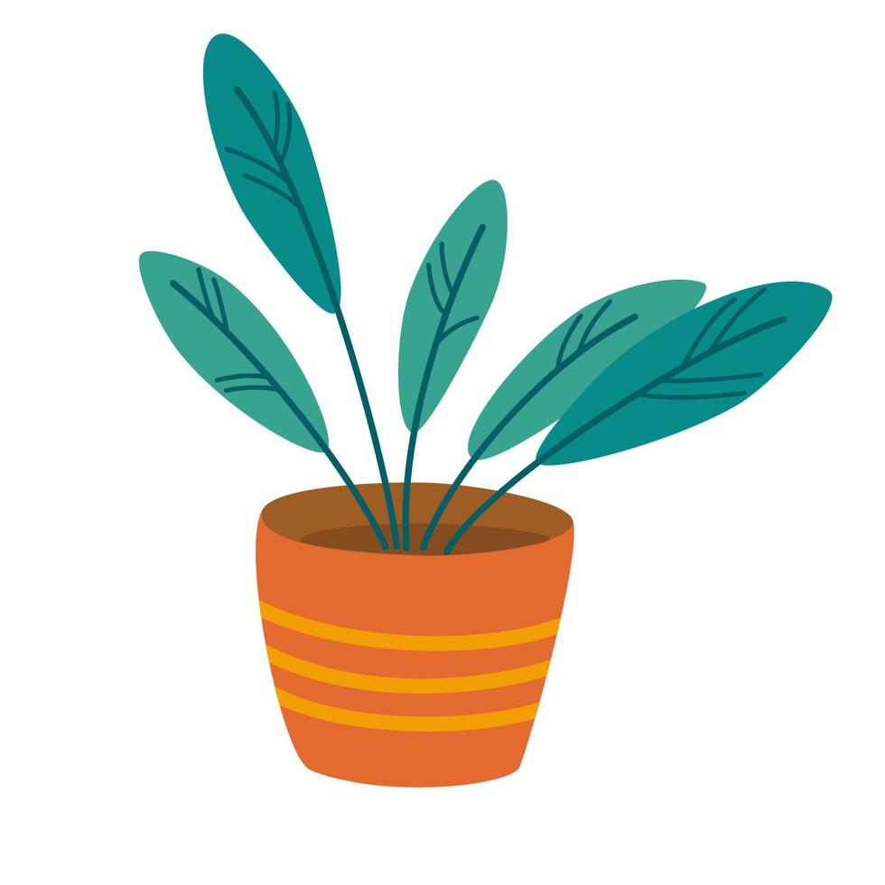 groene bladplant in pot. moderne hoge kamerplant. interieurdecoratie voor thuis en op kantoor. platte vectorillustratie geïsoleerd op een witte achtergrond vector