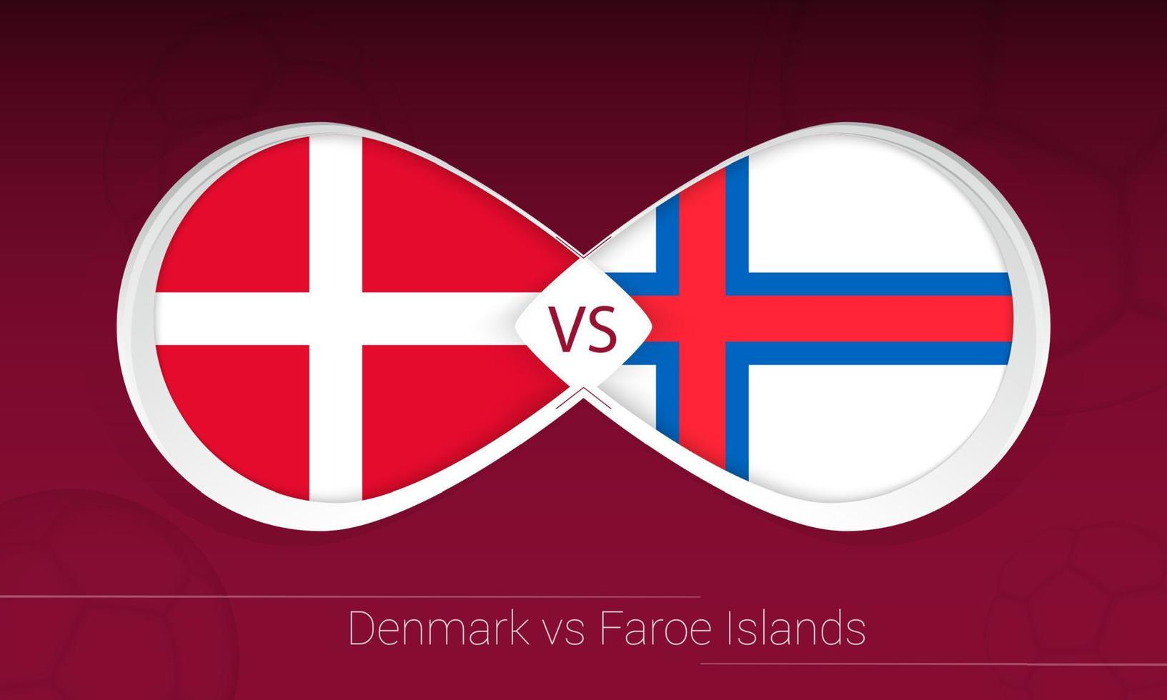 Denemarken vs Faeröer in voetbalcompetitie, groep f. versus pictogram op voetbal achtergrond. vector