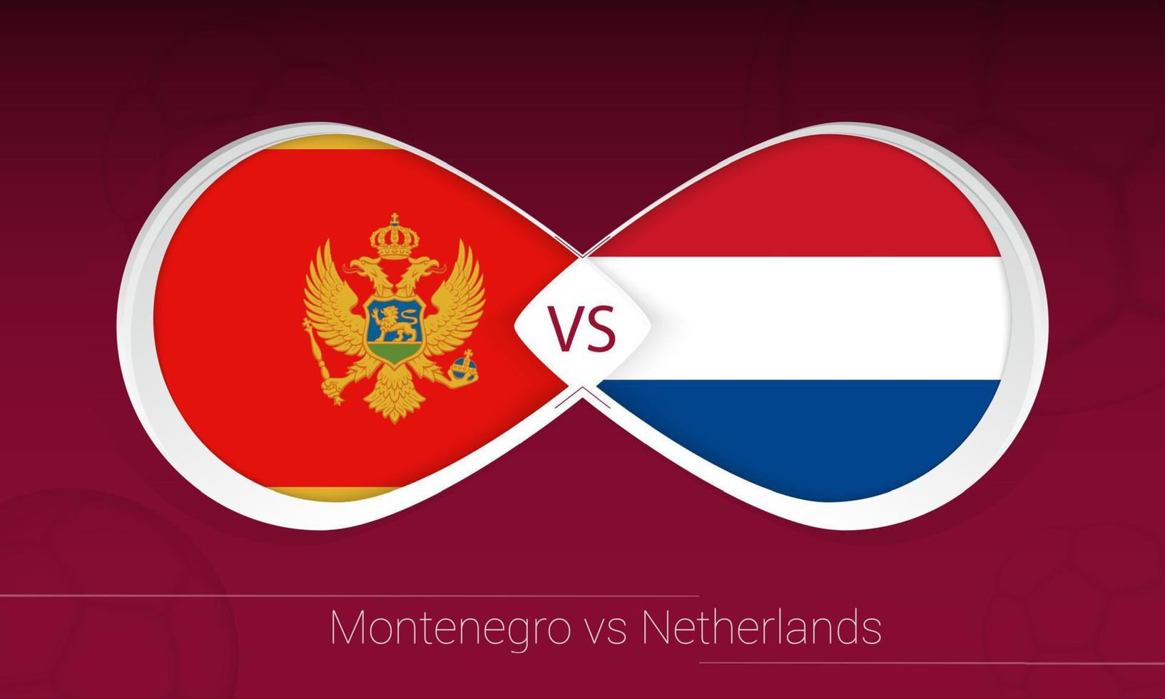 montenegro vs nederland in voetbalcompetitie, groep g. versus pictogram op voetbal achtergrond. vector