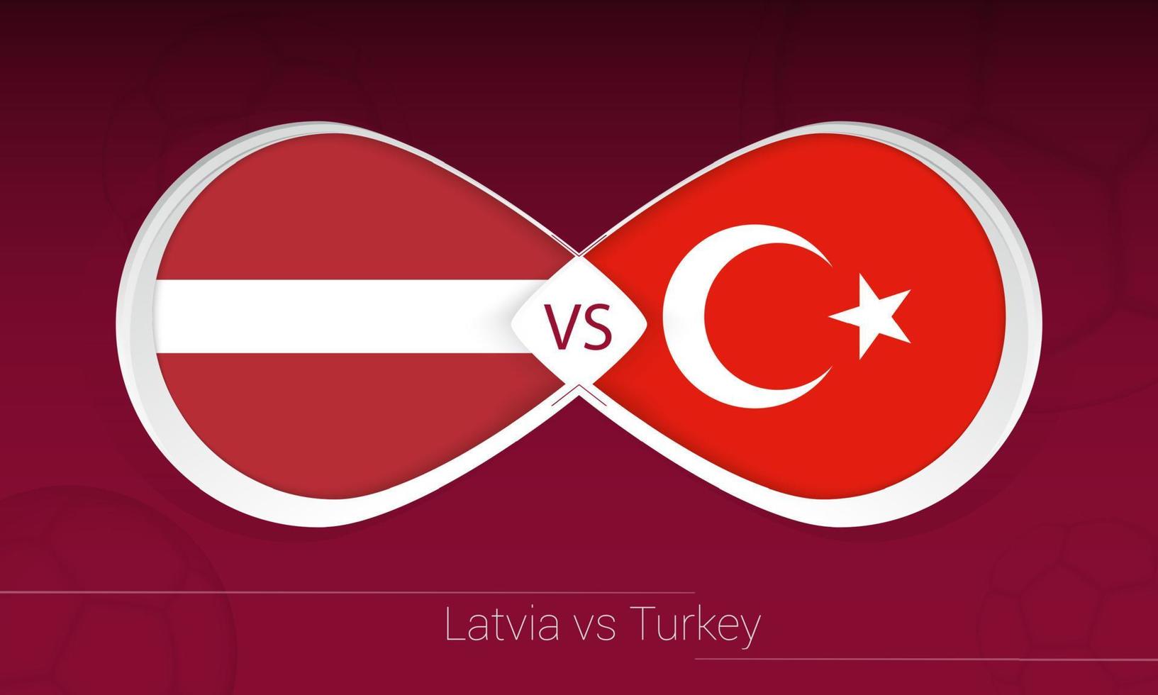 Letland vs Turkije in voetbalcompetitie, groep g. versus pictogram op voetbal achtergrond. vector